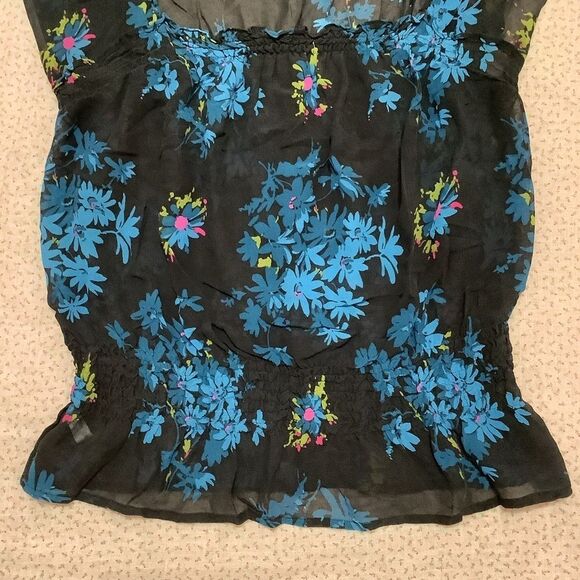 Express Vintage Silk Whimsigoth Black Floral Sheer Fairy Milkmaid Blouse 13/14 - Picture 5 of 13
